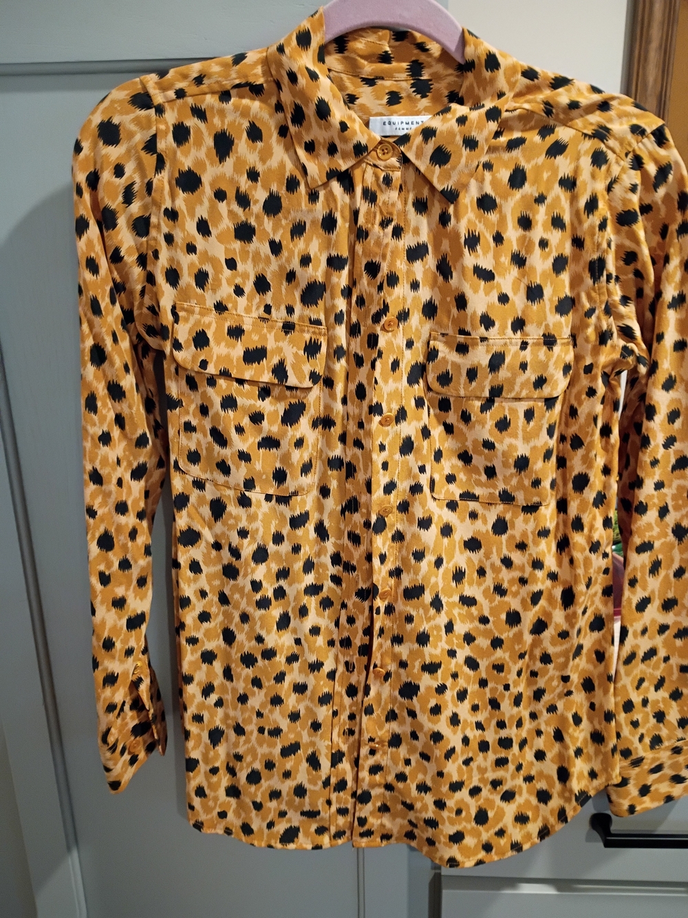 Equipment Leopard Print Button-Front Blouse - Mustard/Black